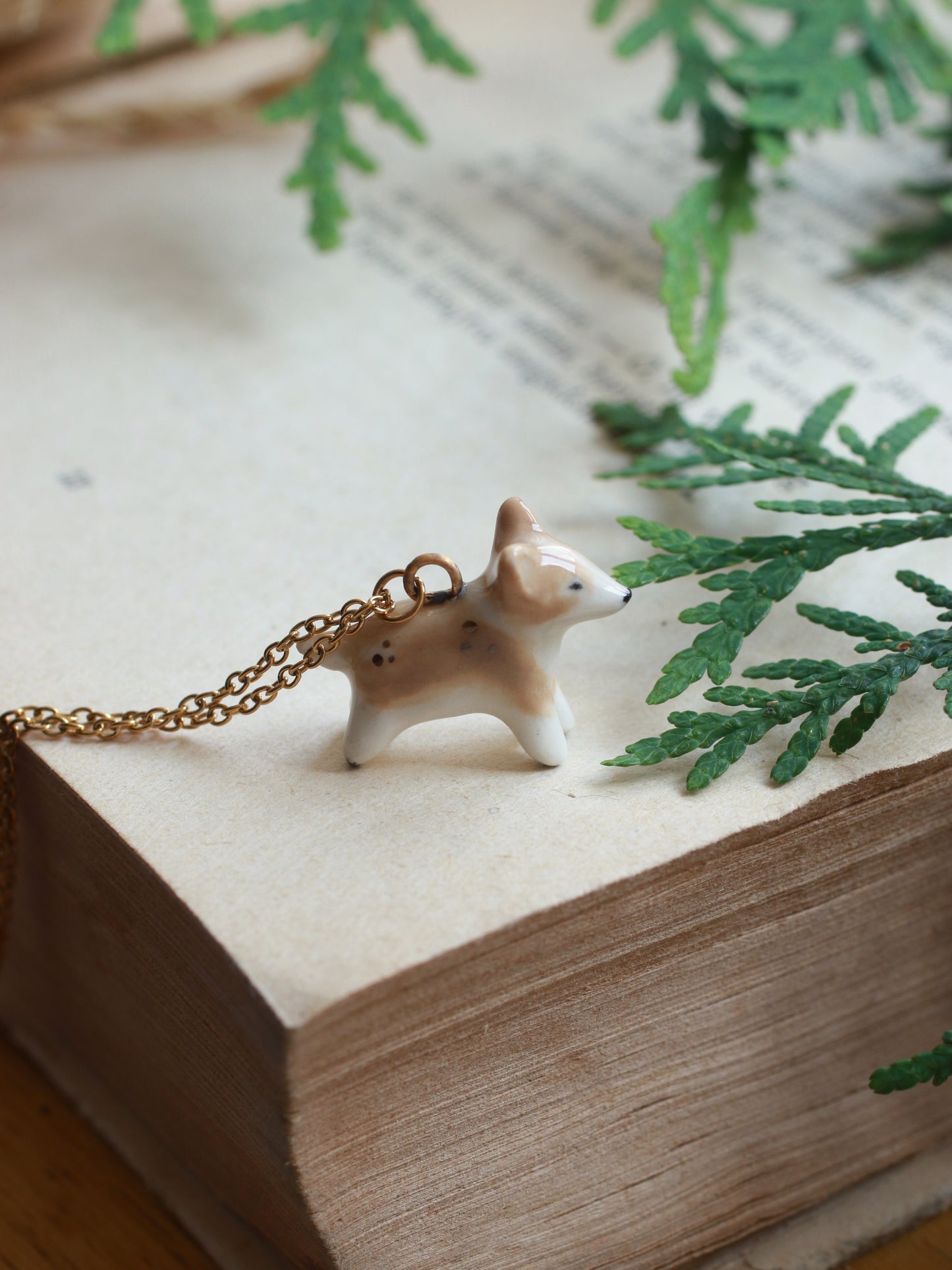 Ceramic corgi necklace