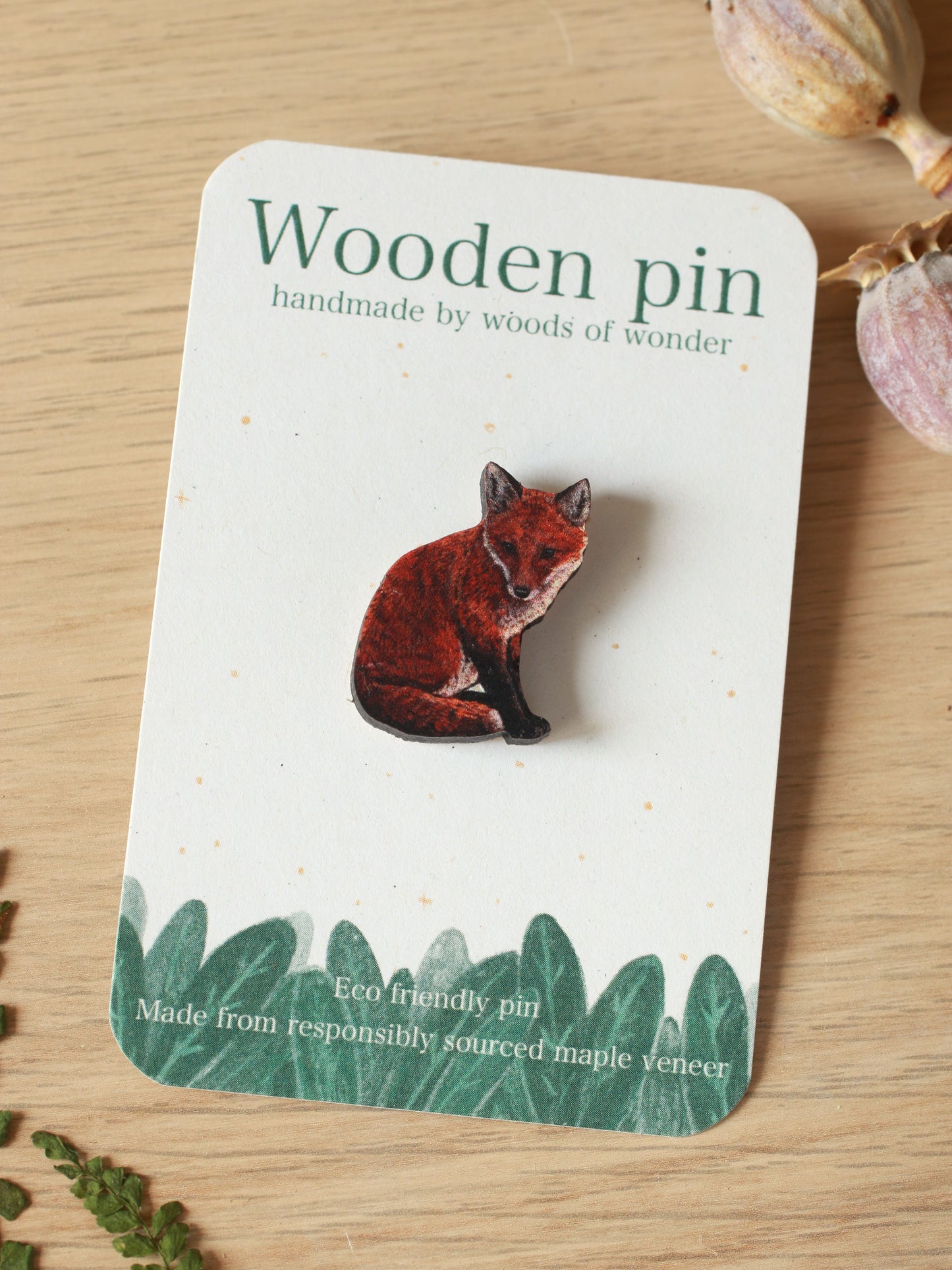 Fox cub wooden pin