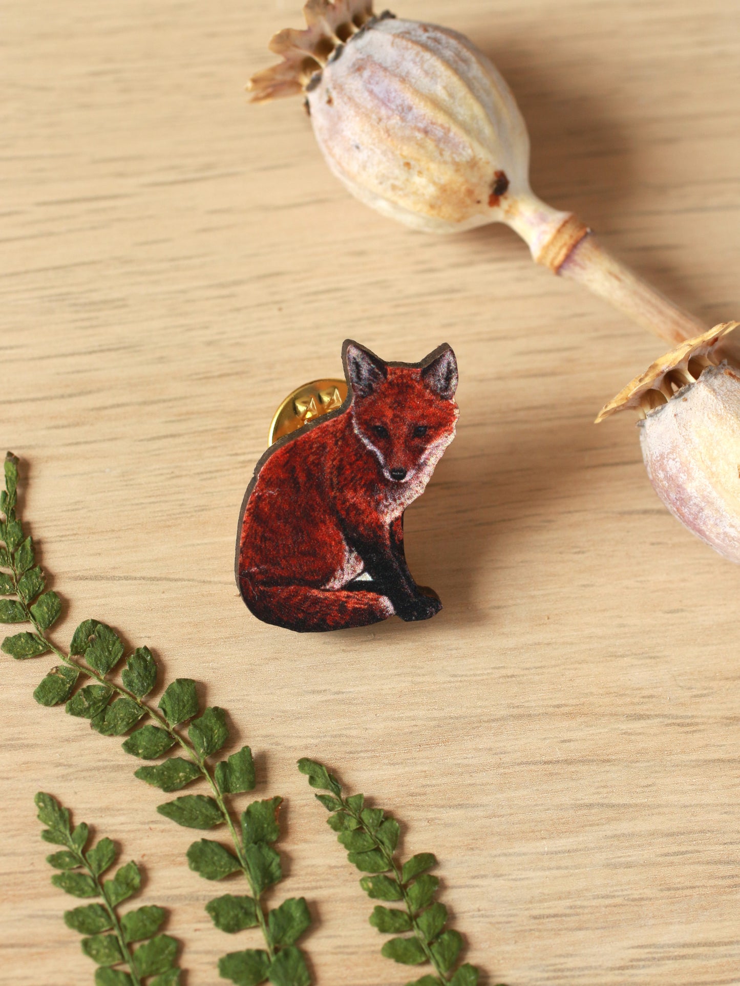 Fox cub wooden pin