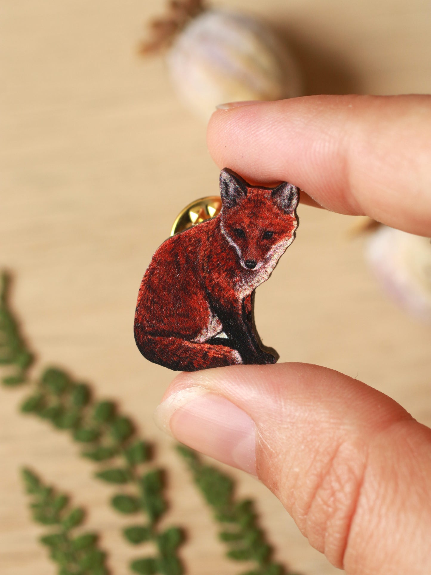 Fox cub wooden pin