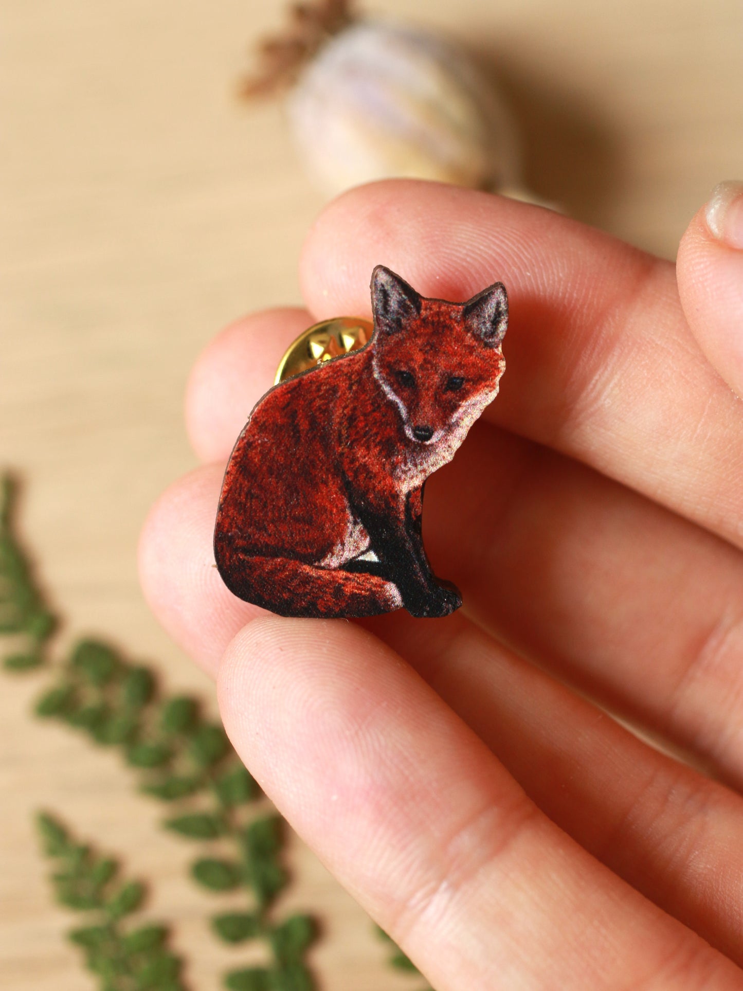 Fox cub wooden pin