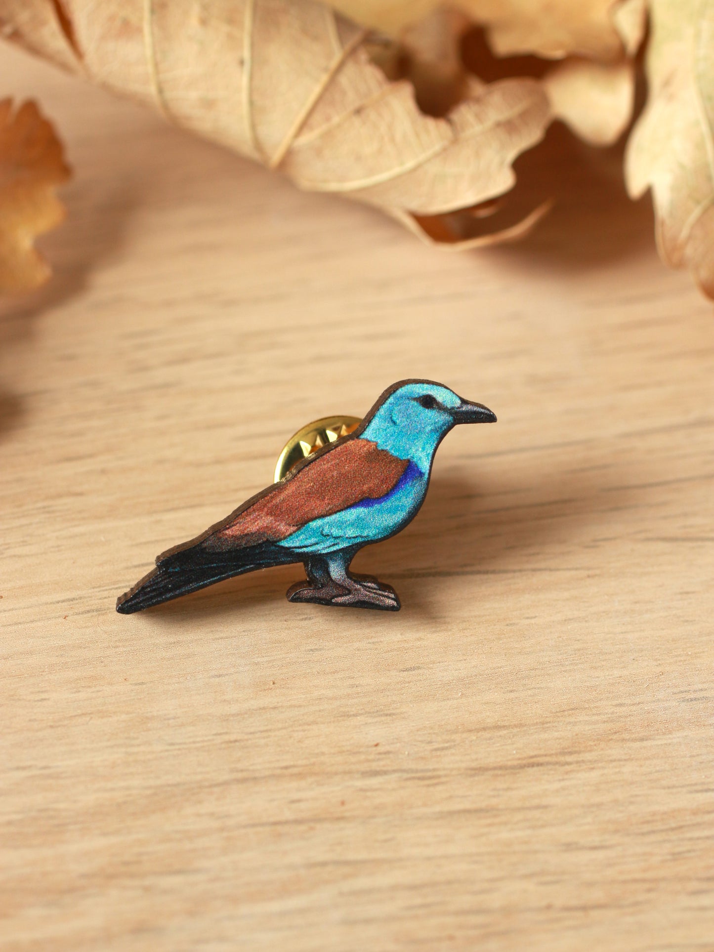 European roller pin - wooden bird brooch