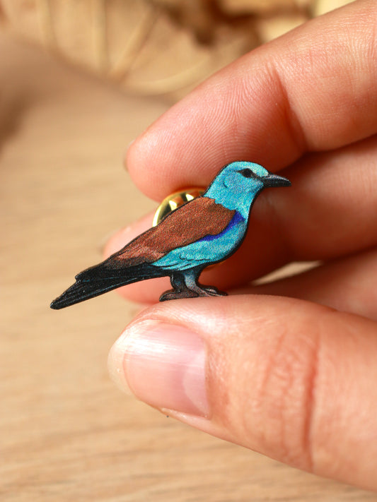 European roller pin - wooden bird brooch