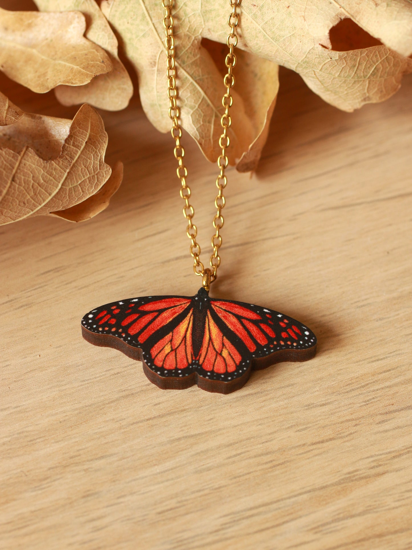 Monarch butterfly - wooden necklace