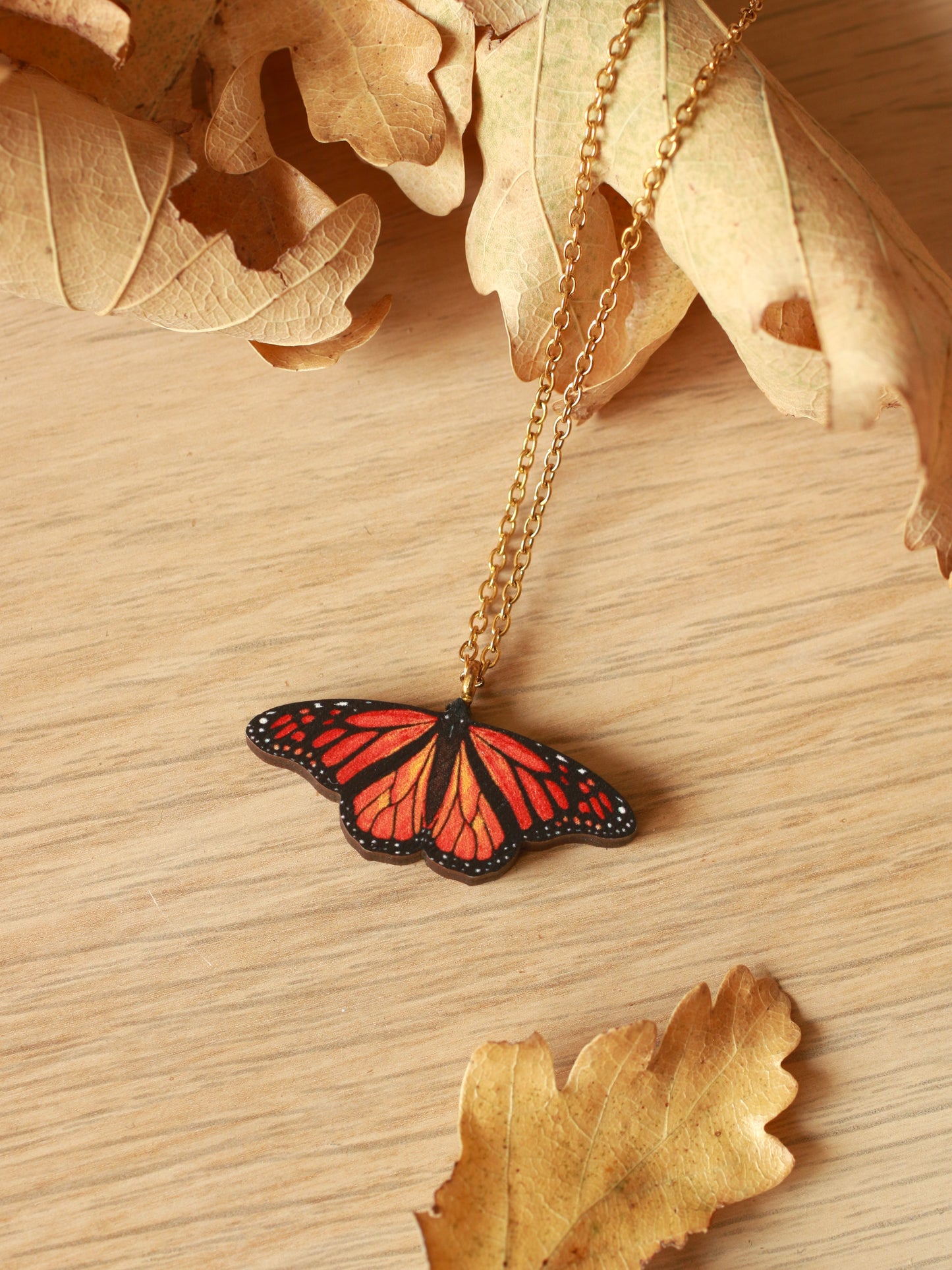 Monarch butterfly - wooden necklace