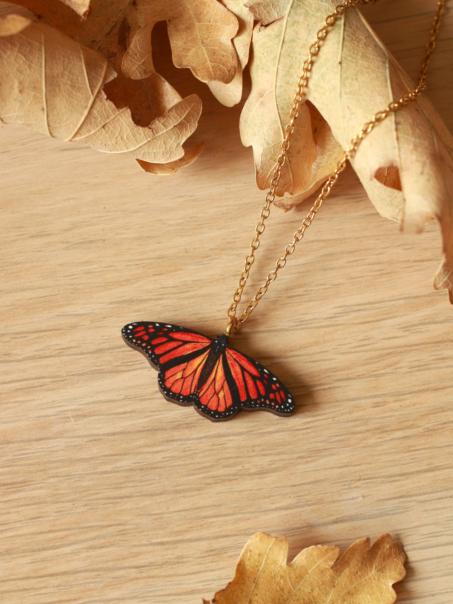 Monarch butterfly - wooden necklace