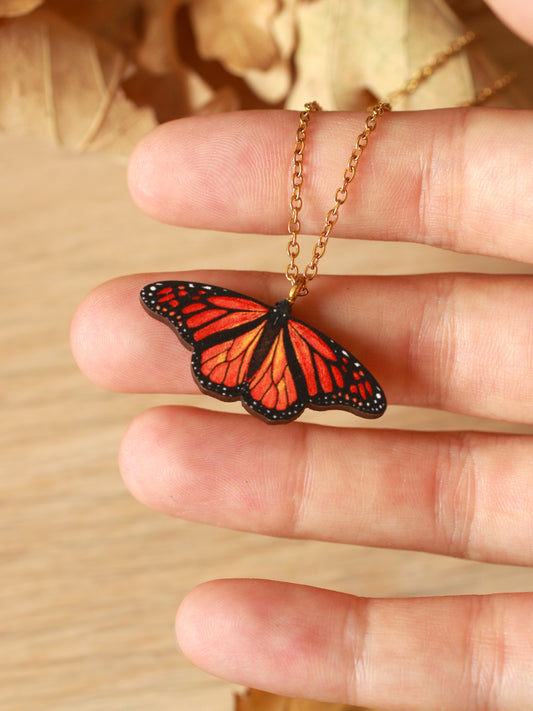 Monarch butterfly - wooden necklace