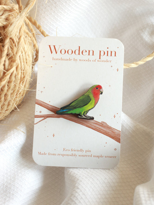 Rosy-faced lovebird pin - parrot brooch