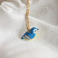 Blue tit necklace - 22k gold details