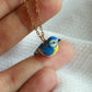 Blue tit necklace - 22k gold details