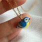 Blue tit necklace - 22k gold details