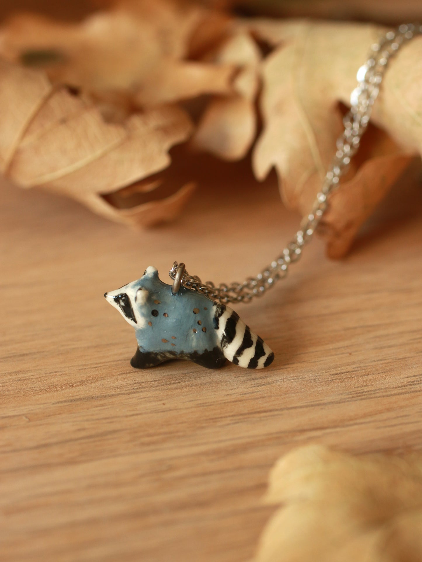 Raccoon necklace - silver details