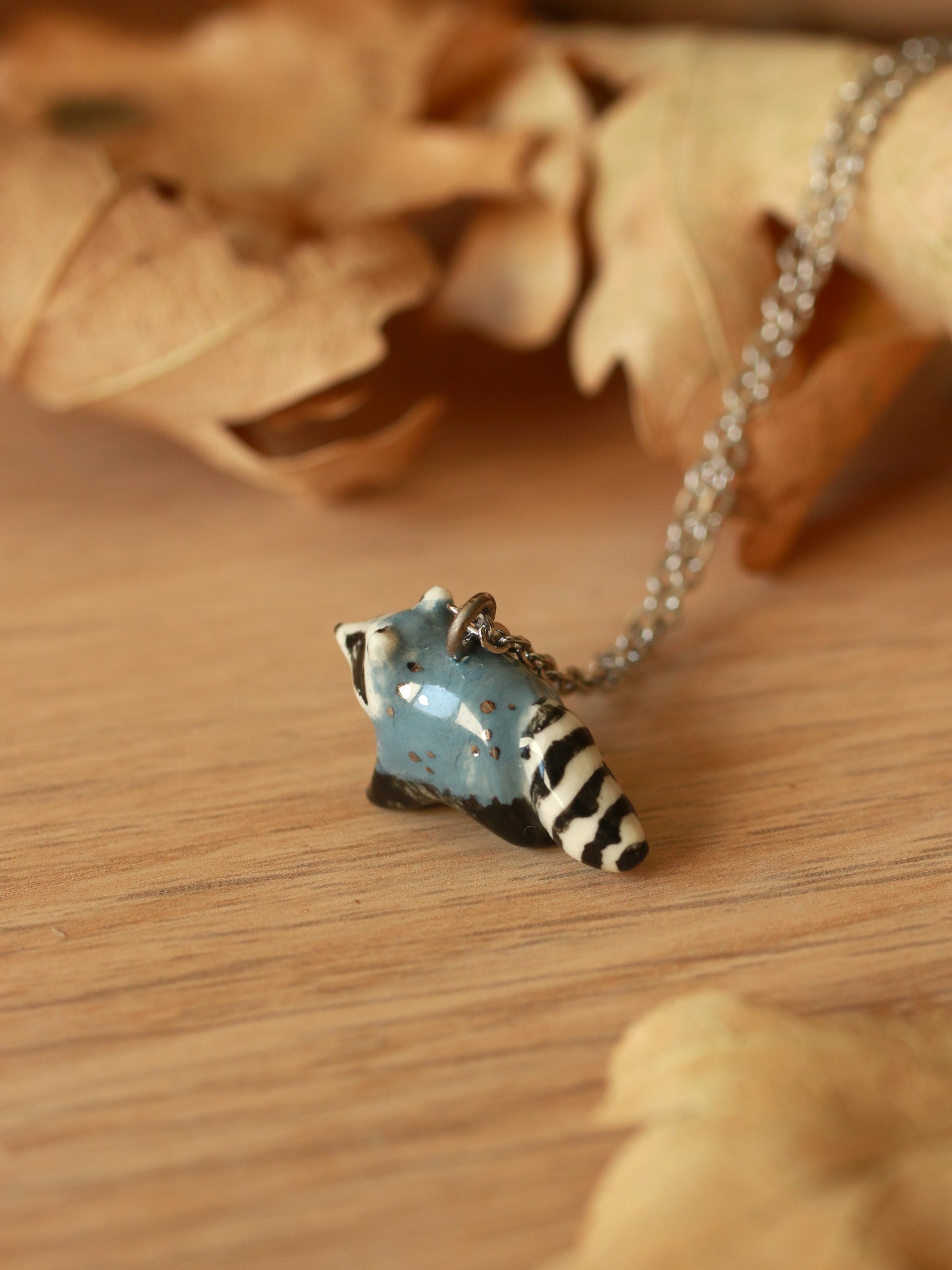 Raccoon necklace - silver details