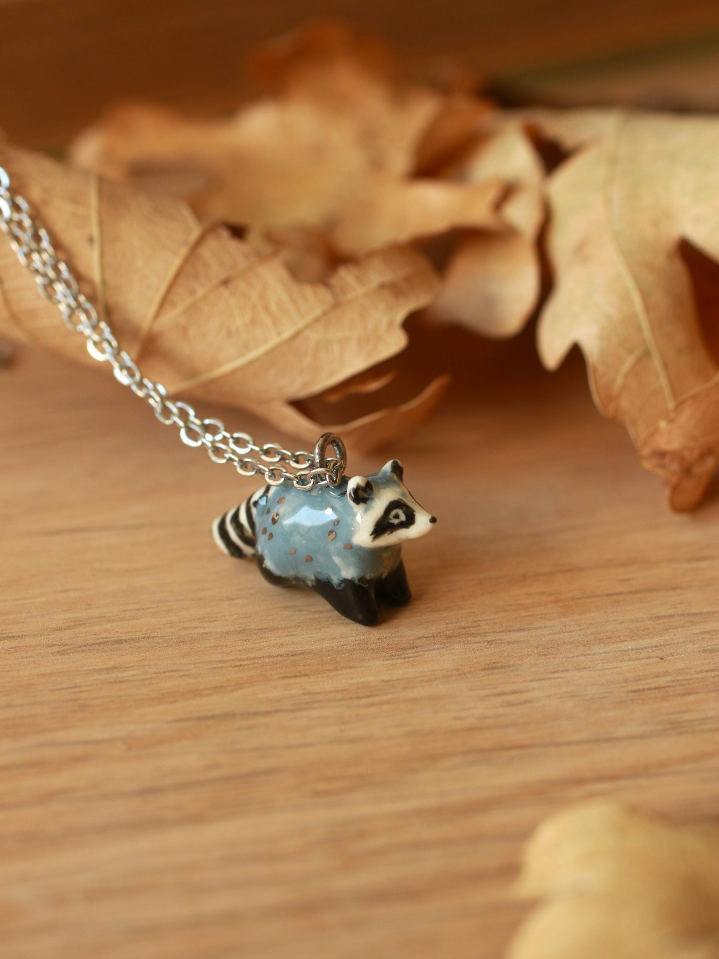 Raccoon necklace - silver details