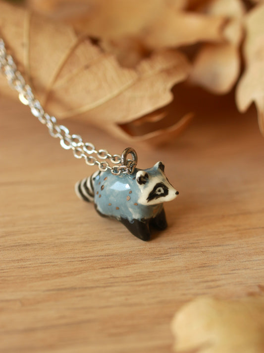 Raccoon necklace - silver details