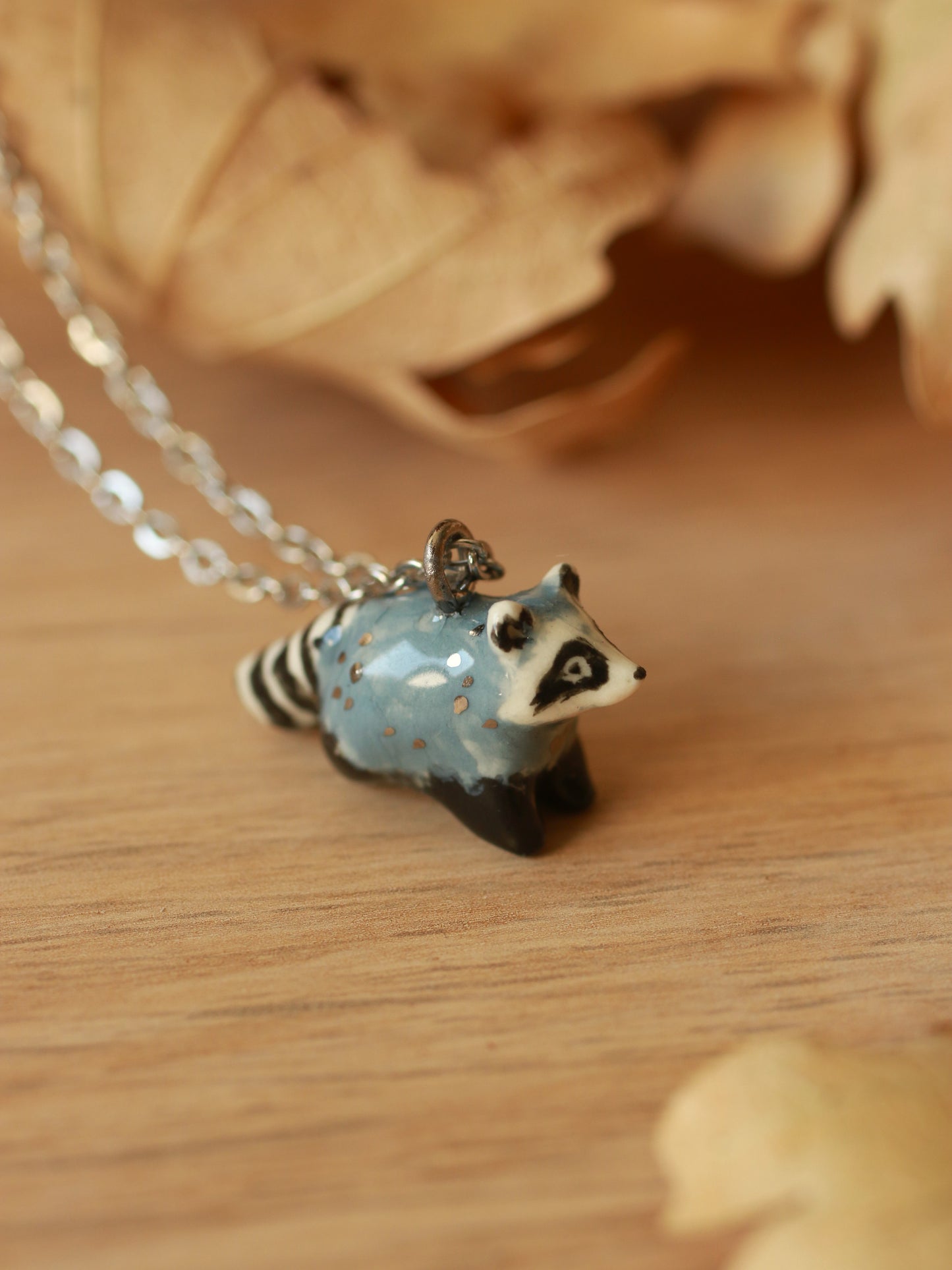 Raccoon necklace - silver details