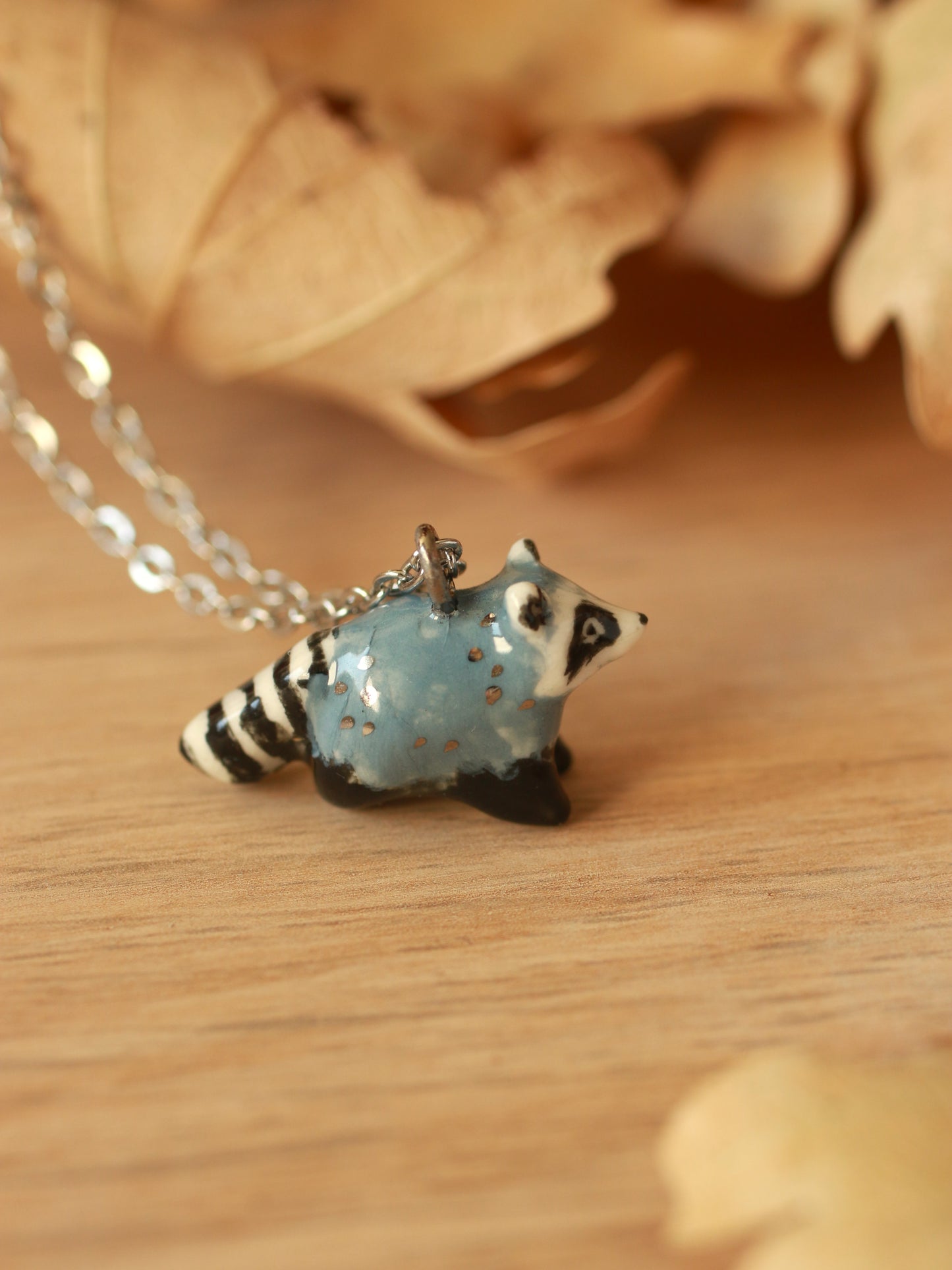 Raccoon necklace - silver details