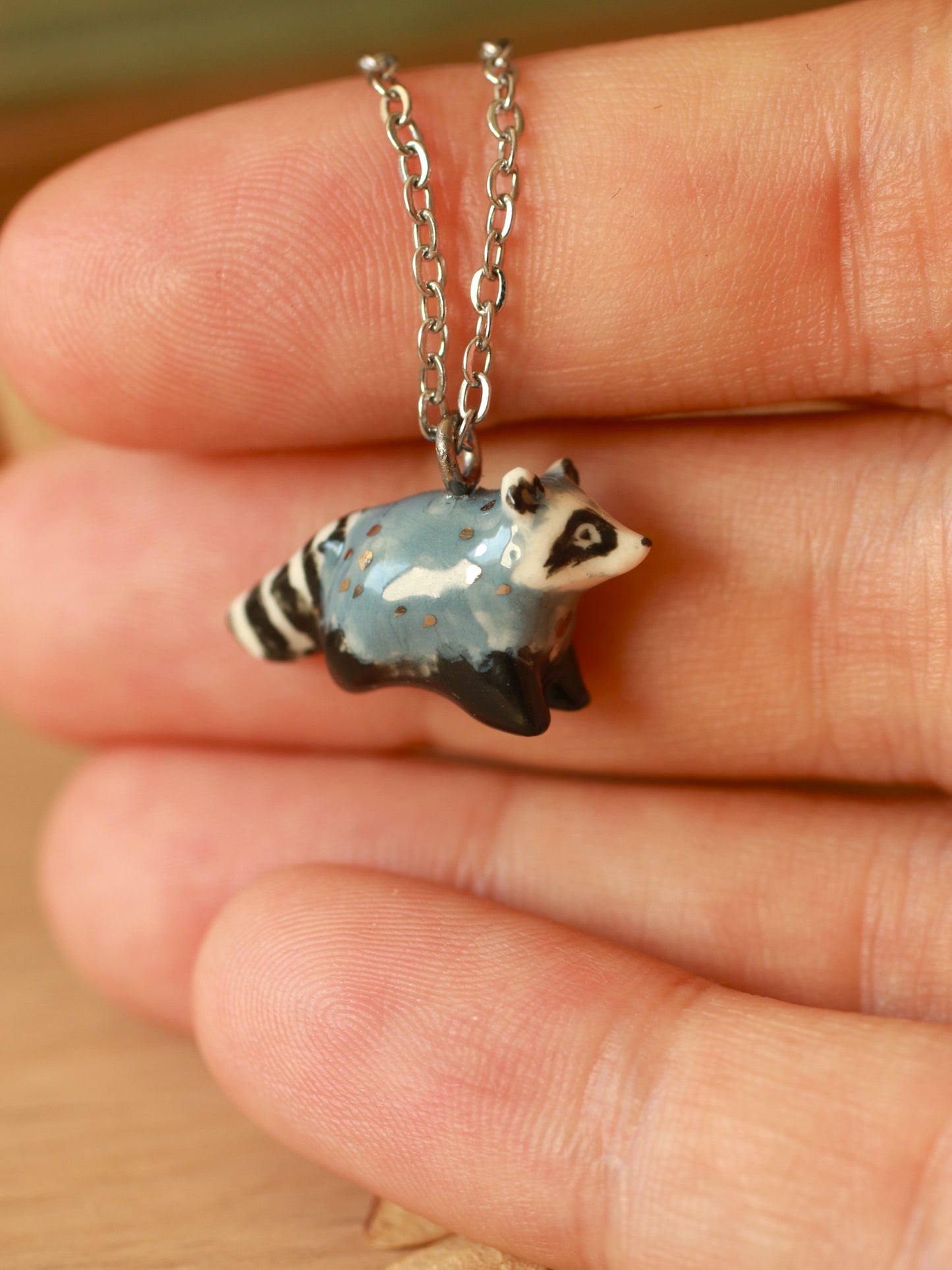 Raccoon necklace - silver details