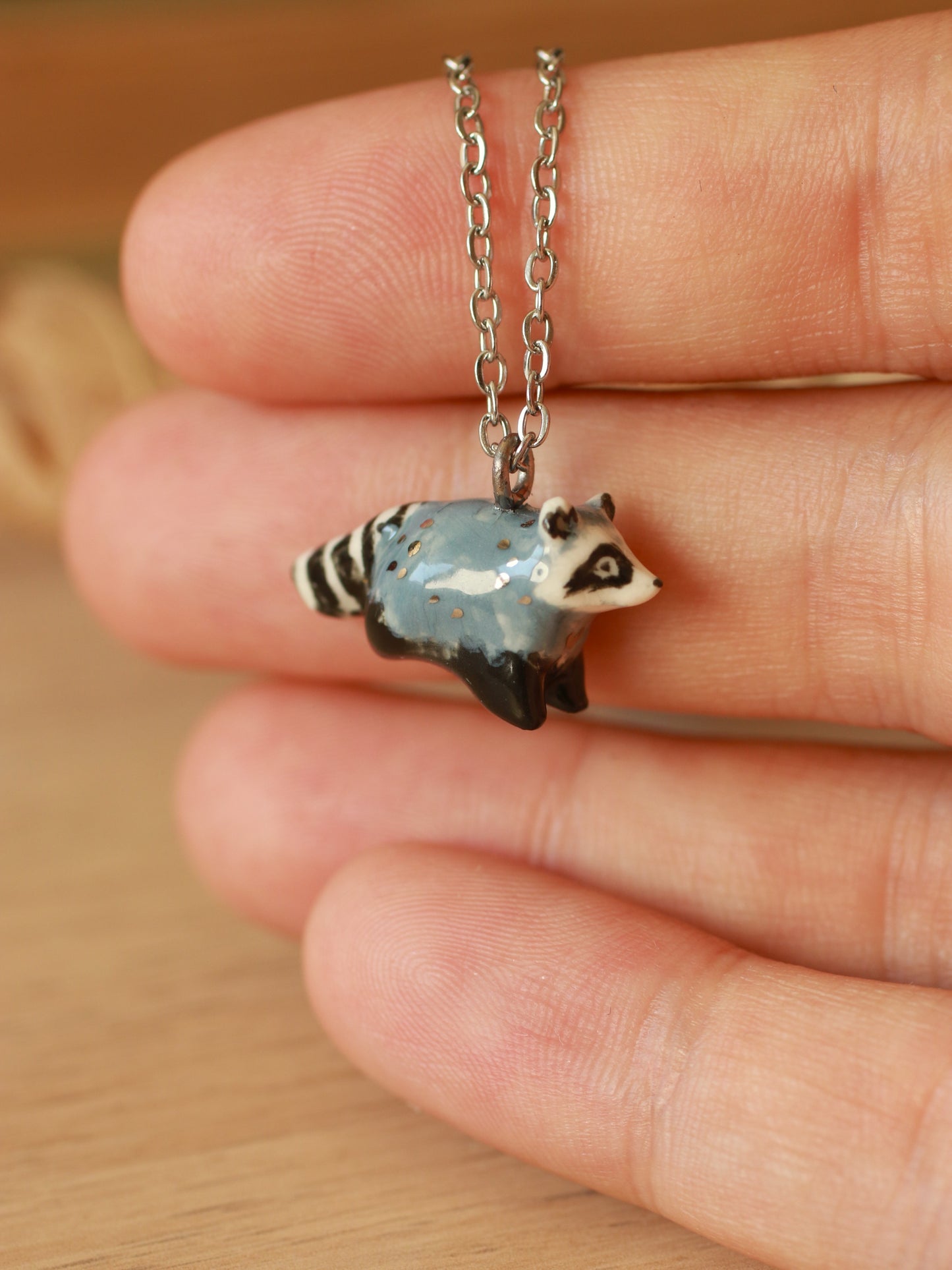 Raccoon necklace - silver details