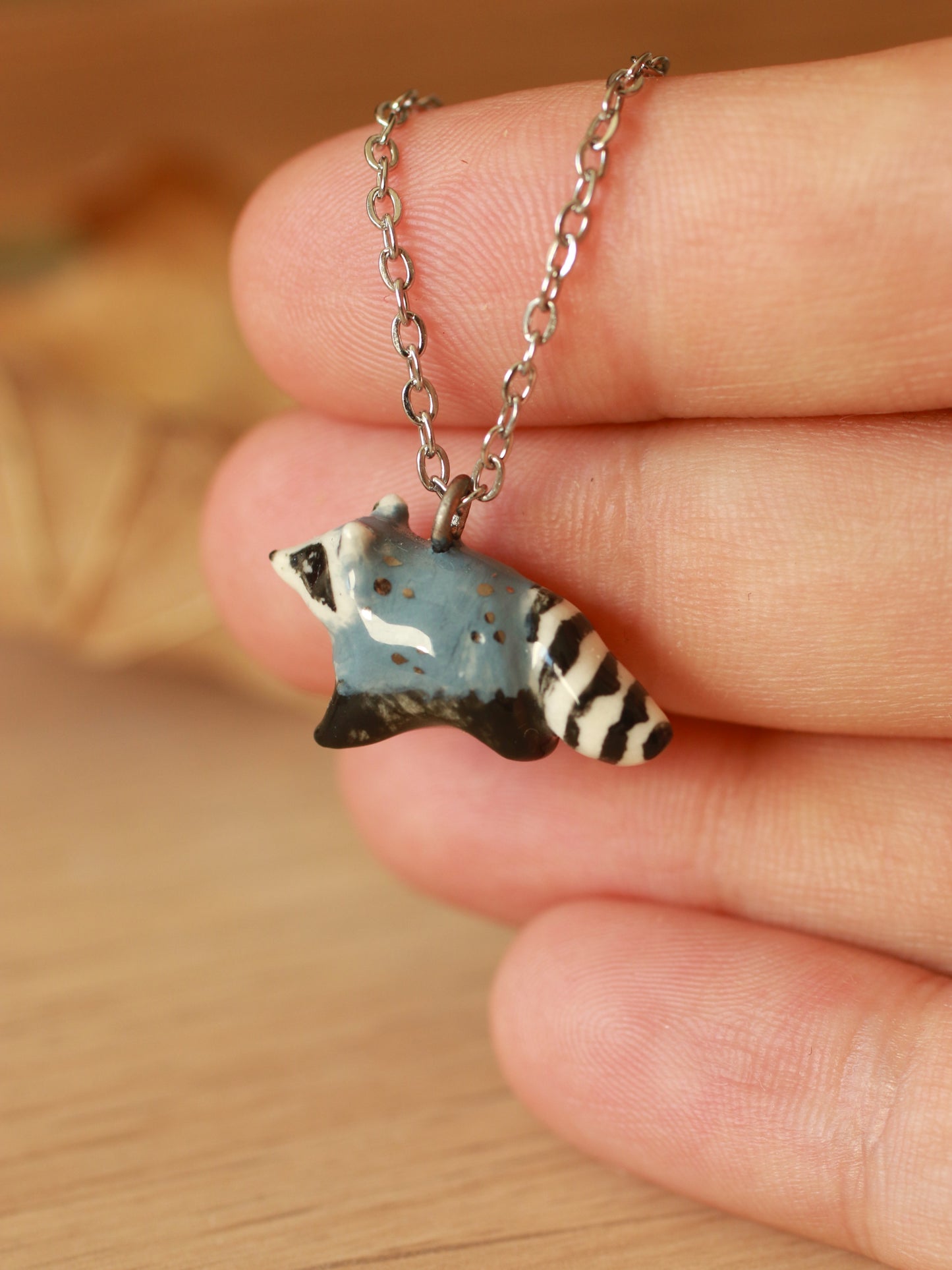 Raccoon necklace - silver details