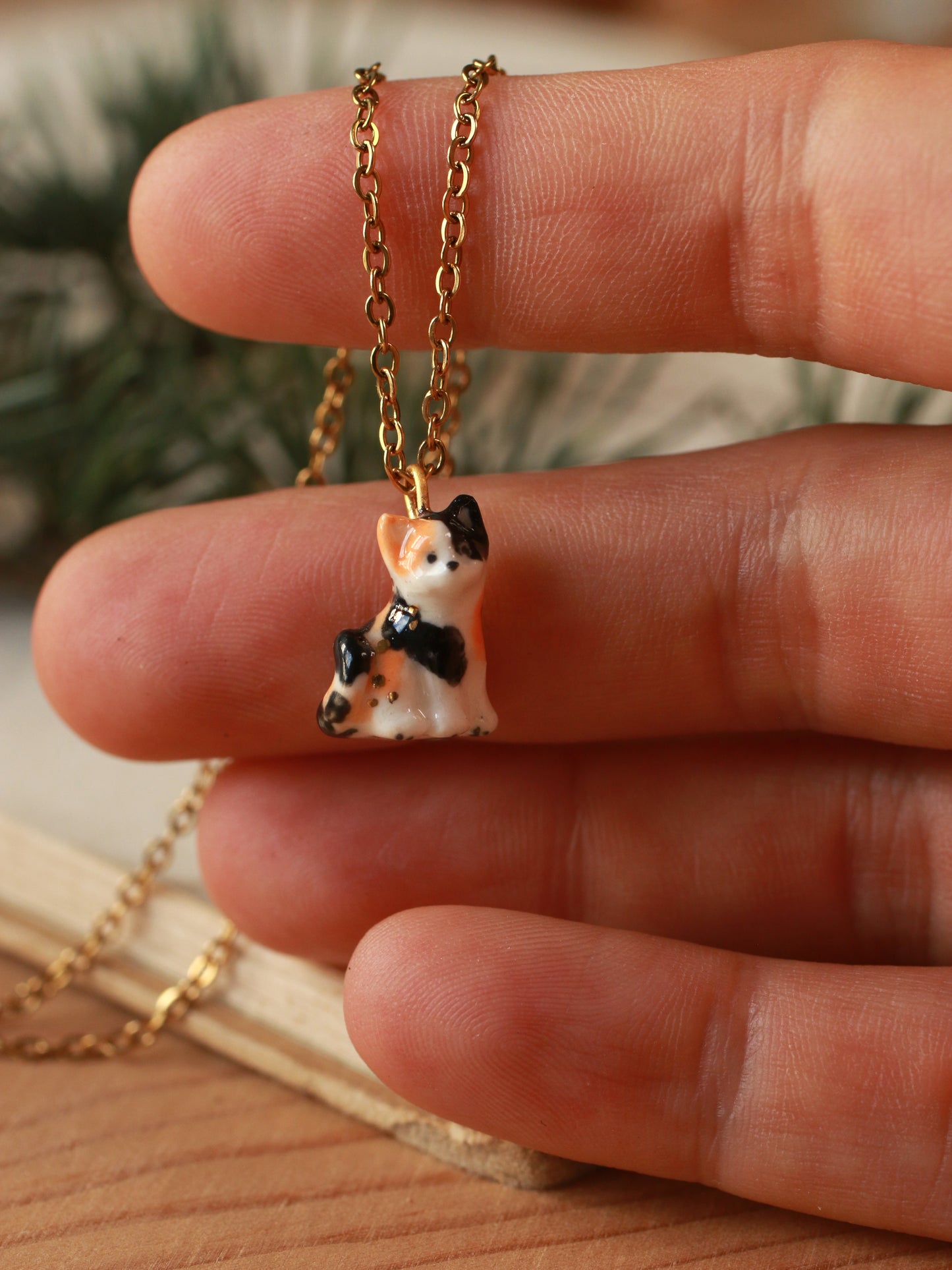 Calico cat necklace