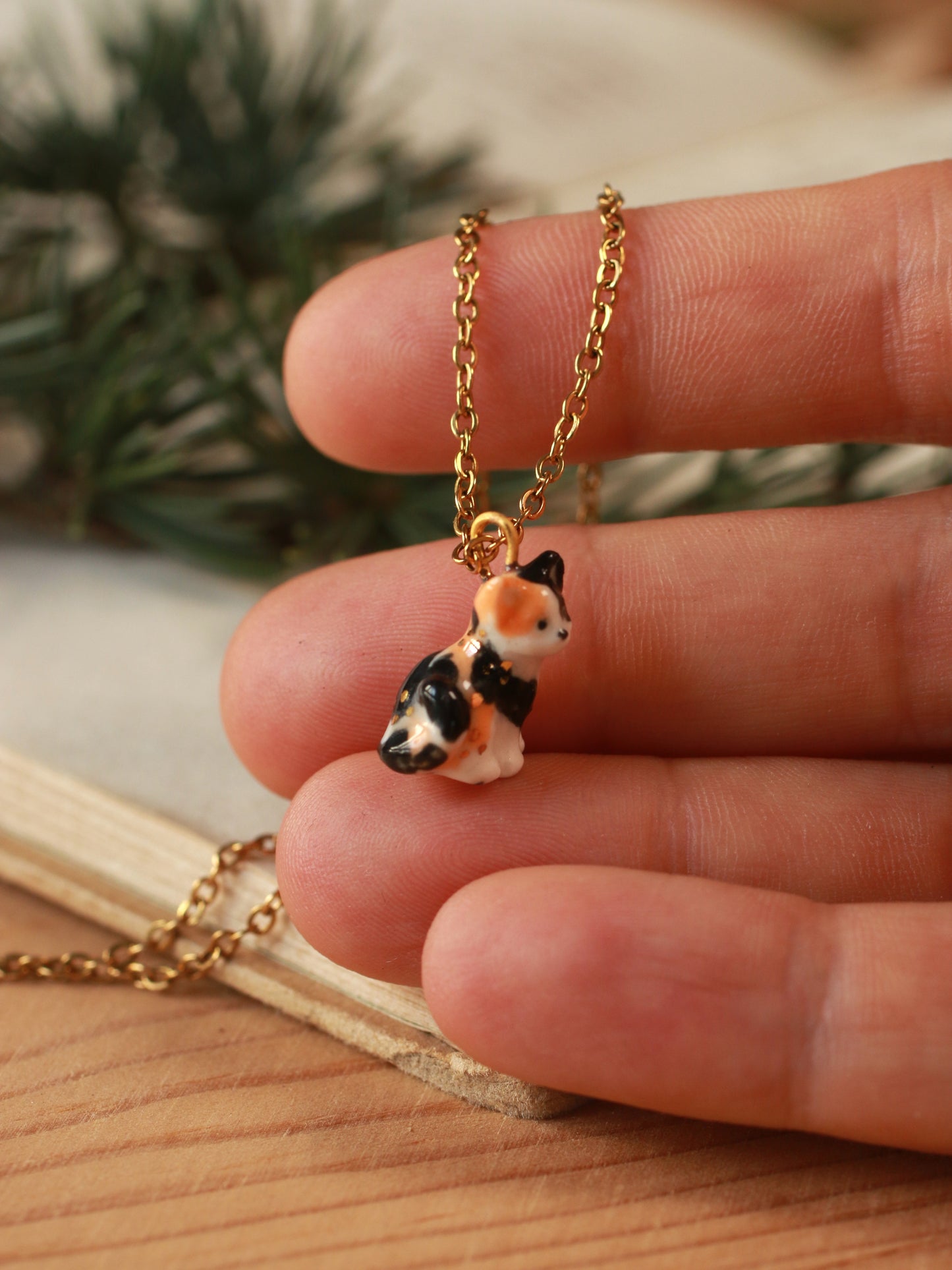 Calico cat necklace