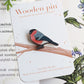 Bullfinch pin - wooden bird brooch