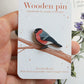 Bullfinch pin - wooden bird brooch