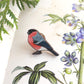 Bullfinch pin - wooden bird brooch