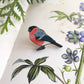 Bullfinch pin - wooden bird brooch