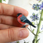 Bullfinch pin - wooden bird brooch