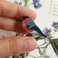 Bullfinch pin - wooden bird brooch