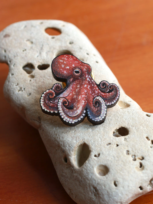 Octopus pin- wooden octopus brooch