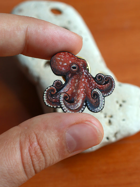 Octopus pin- wooden octopus brooch