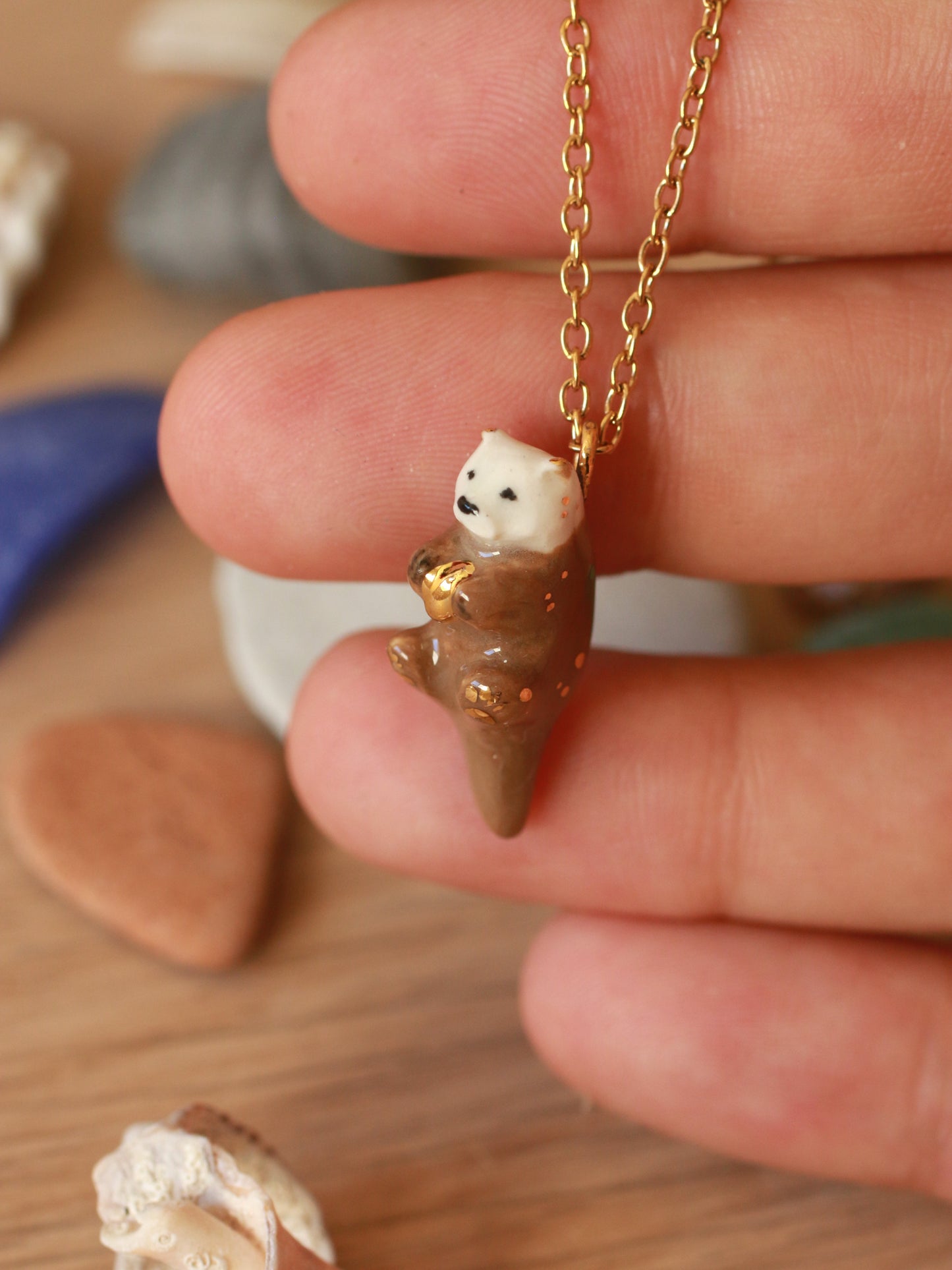 Sea Otter necklace - 22k gold details