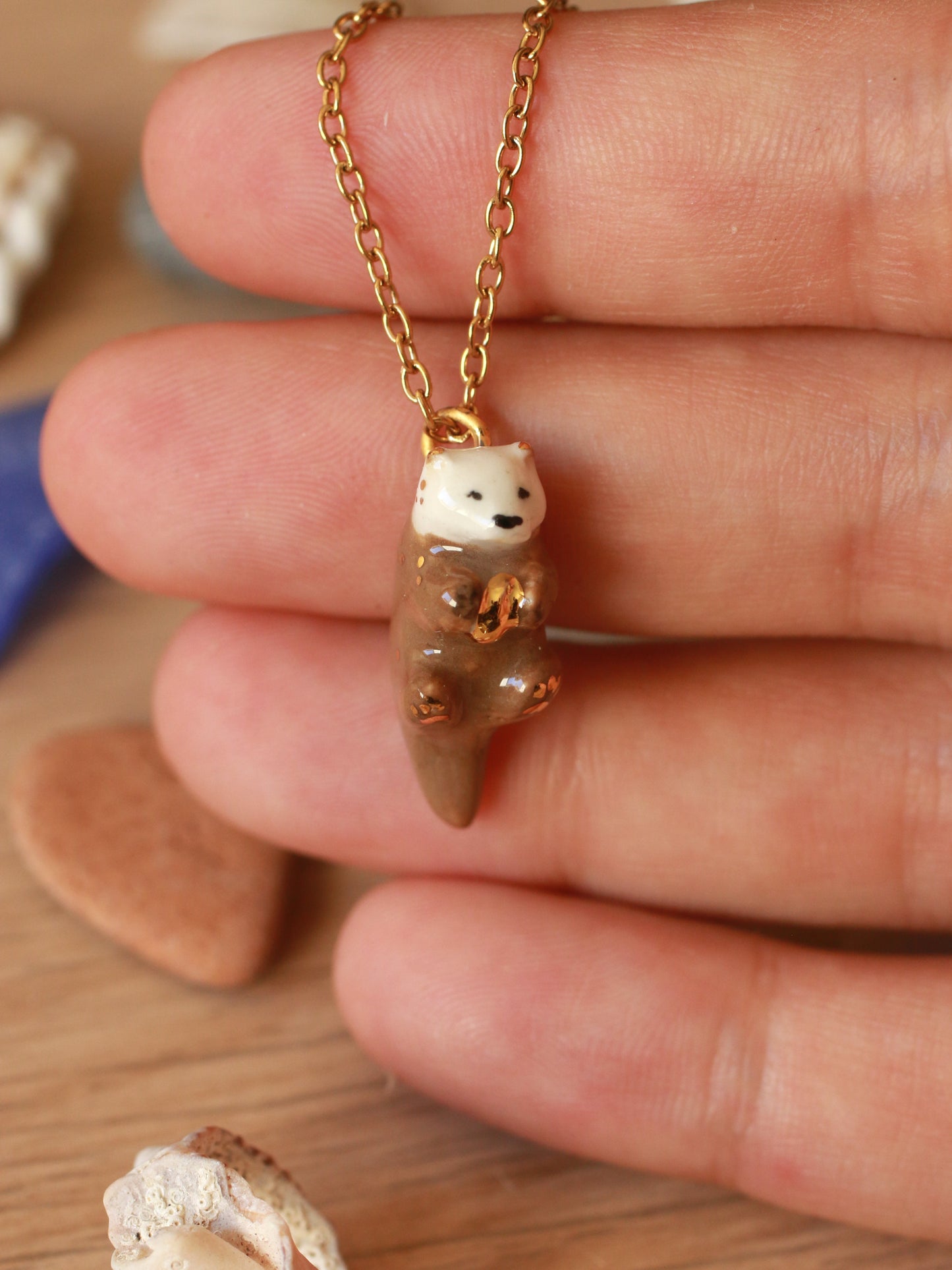 Sea Otter necklace - 22k gold details