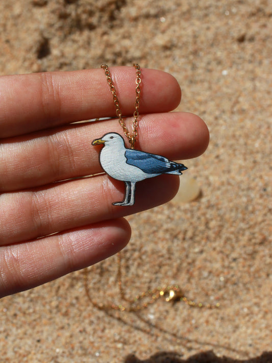 Seagull necklace - wooden Seagull pendant