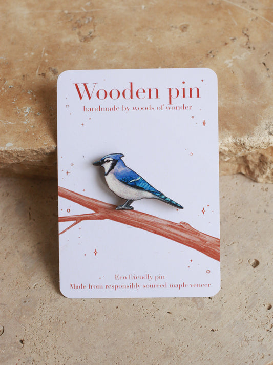 Blue jay pin - wooden bird pin