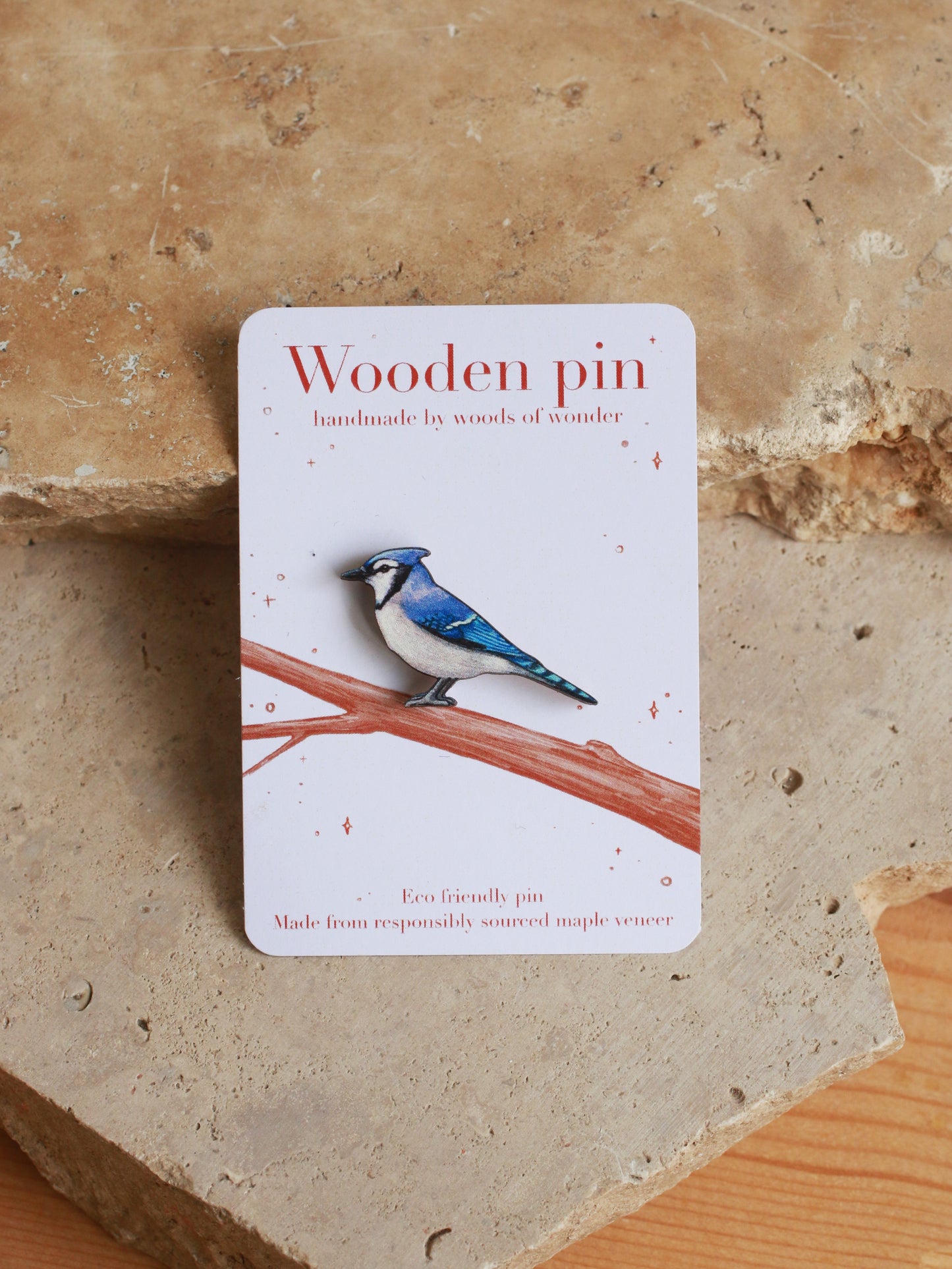 Blue jay pin - wooden bird pin