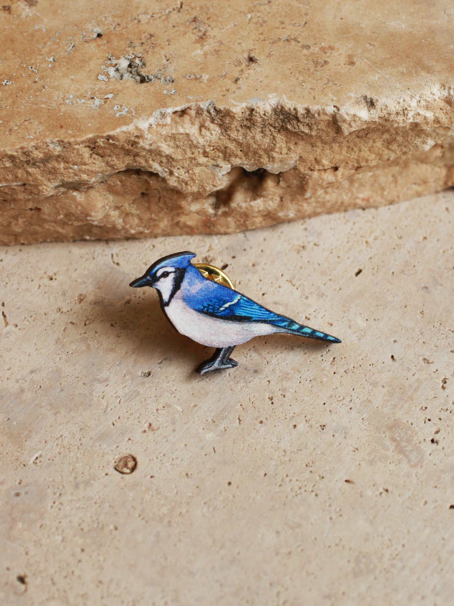 Blue jay pin - wooden bird pin