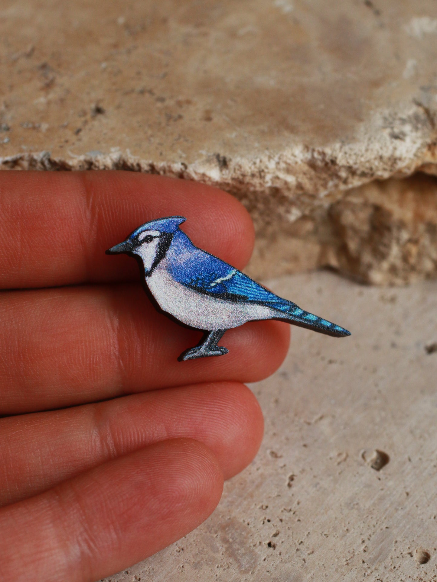 Blue jay pin - wooden bird pin