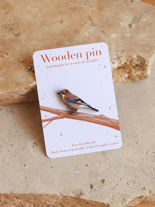 Jay pin - wooden bird pin