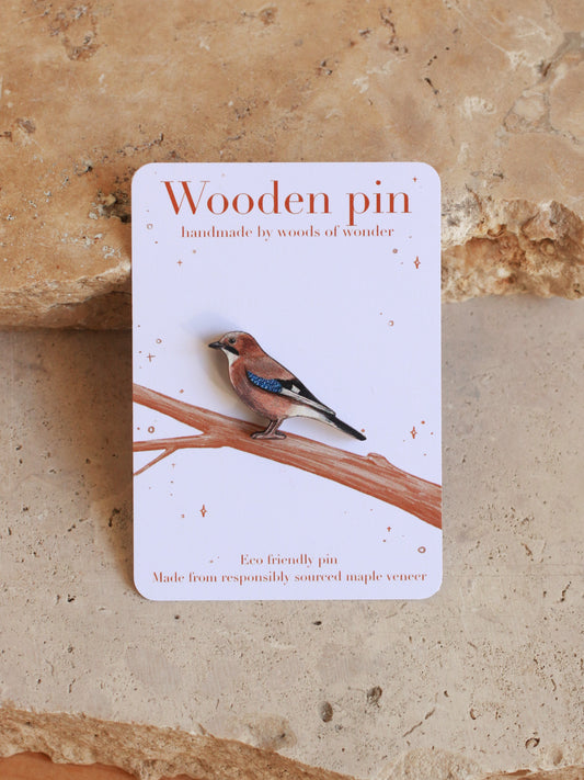 Jay pin - wooden bird pin