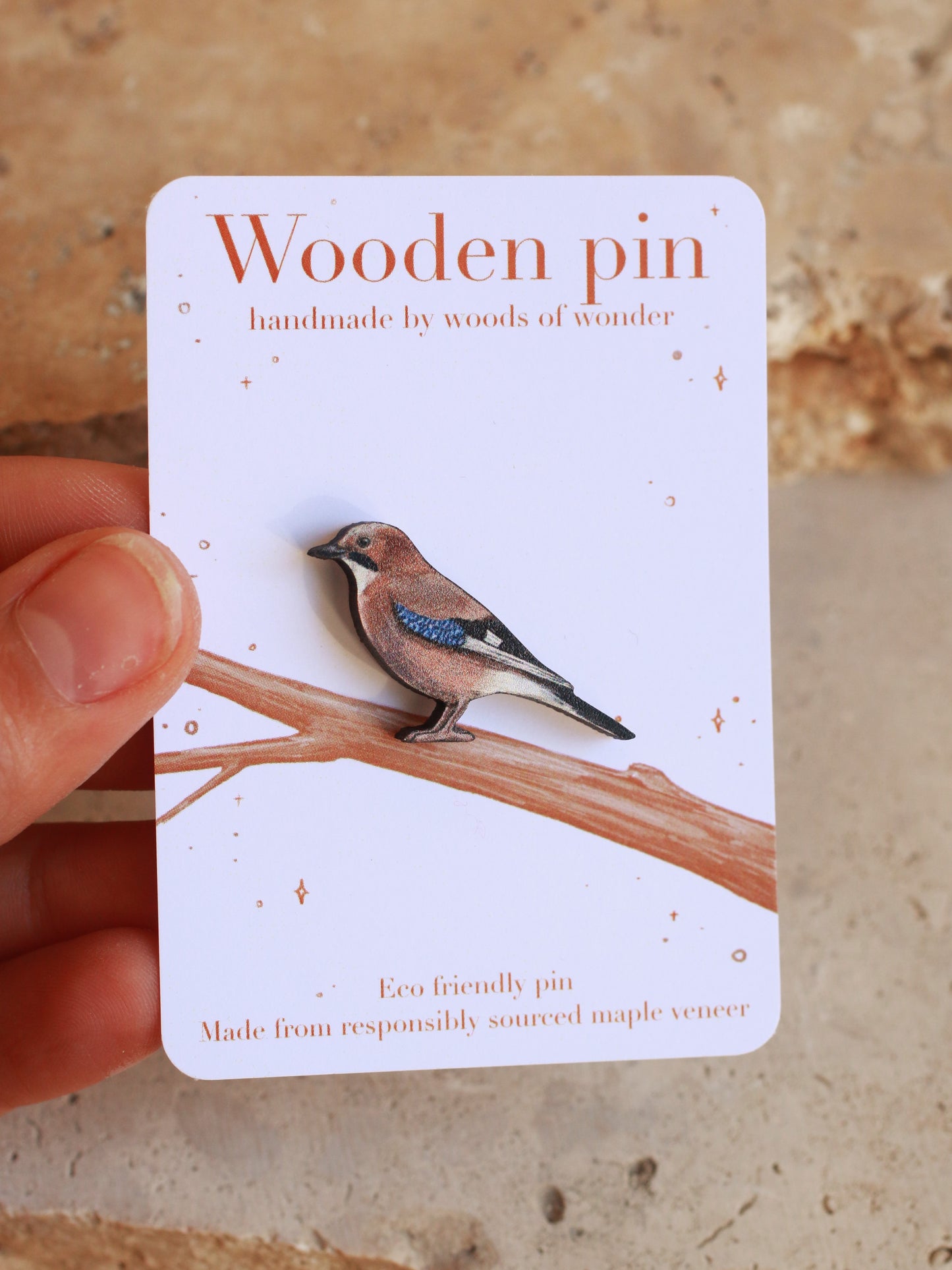 Jay pin - wooden bird pin