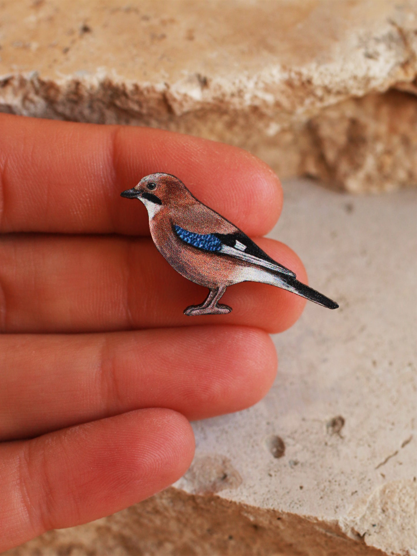 Jay pin - wooden bird pin