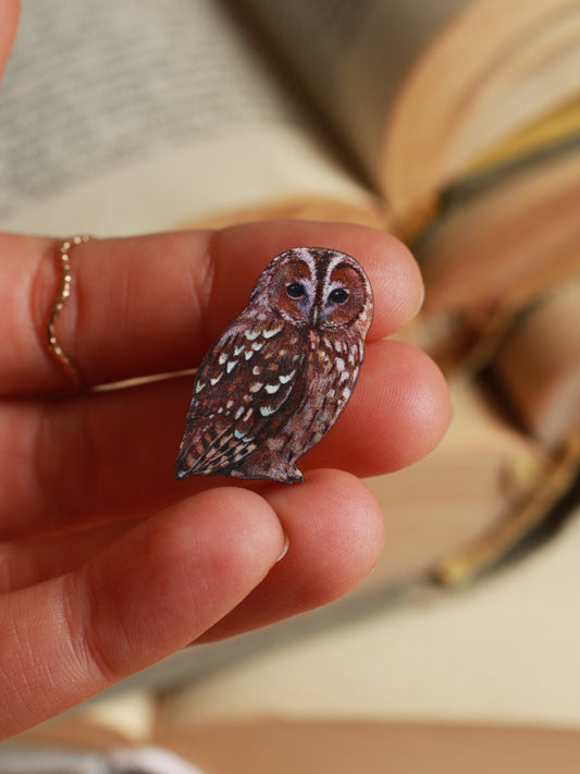 Tawny owl pin - wooden pin