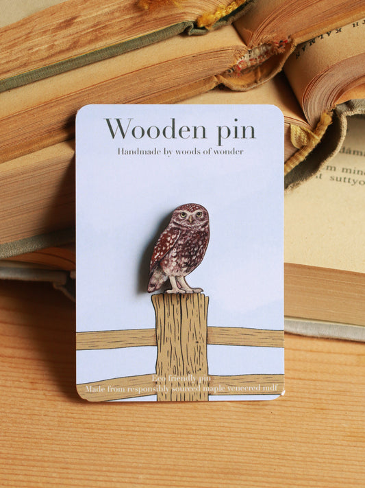 Burrowing owl pin - wooden pin