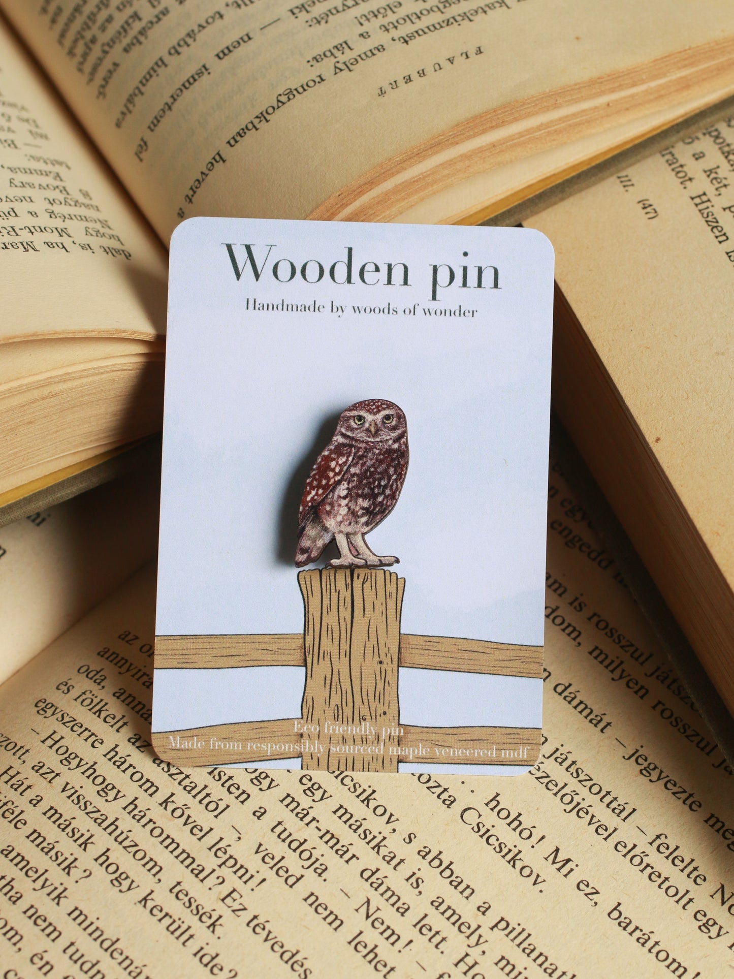 Burrowing owl pin - wooden pin