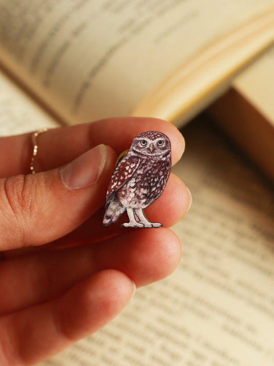 Burrowing owl pin - wooden pin