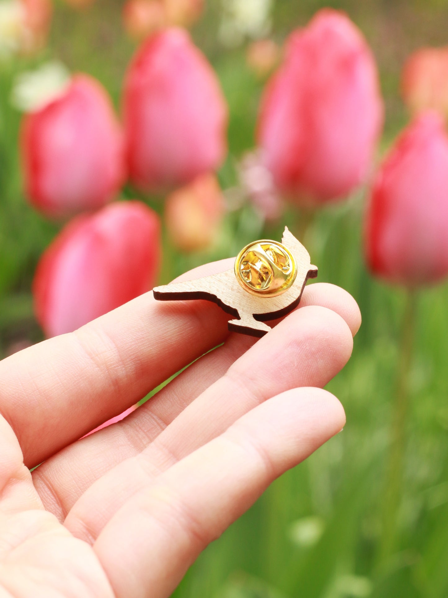 Crested tit pin - wooden bird pin